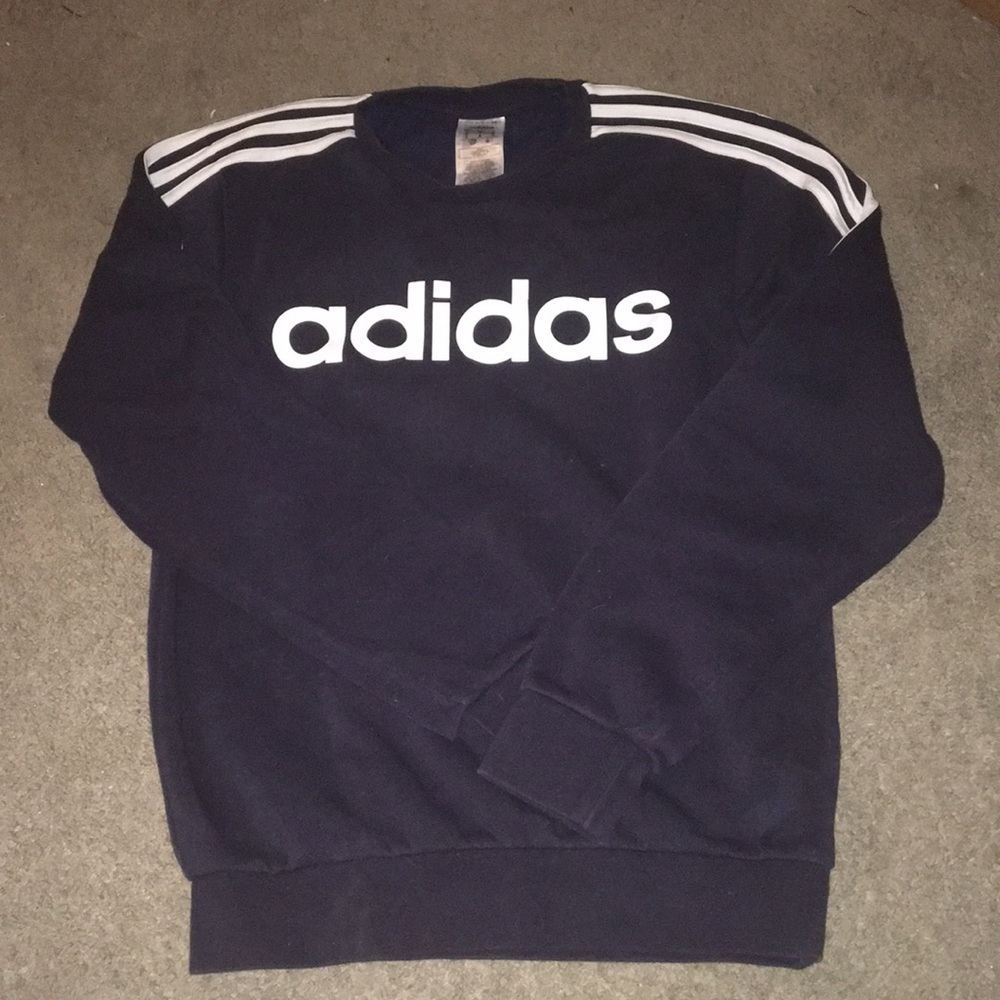 Adidas Classic 3 Stripe Navy Blue & White Sweatshirt